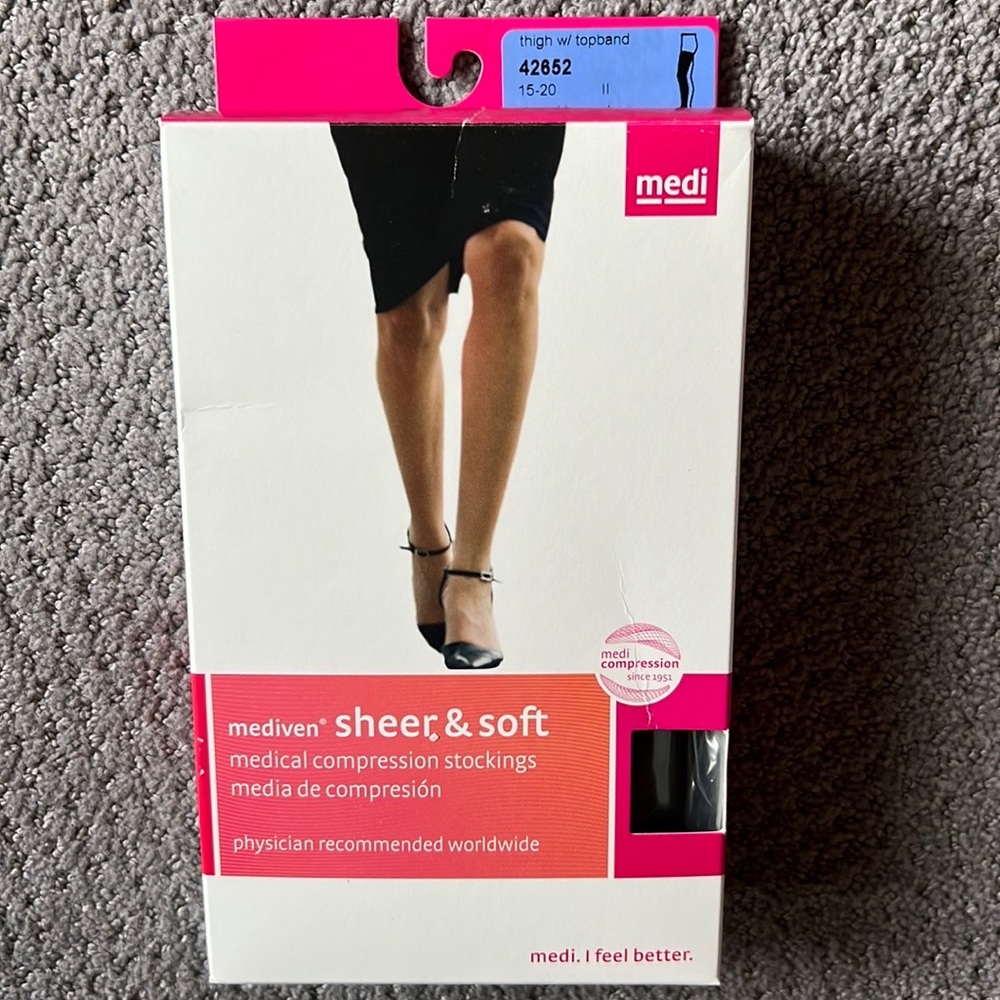 42652 Mediven Black Sheer & Soft Compression Thigh Highs. See photos for sizing.